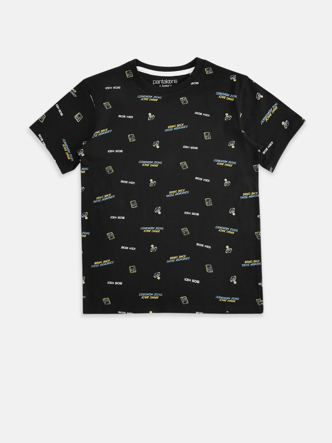 

Pantaloons Junior Boys Black Typography Printed Cotton T-shirt