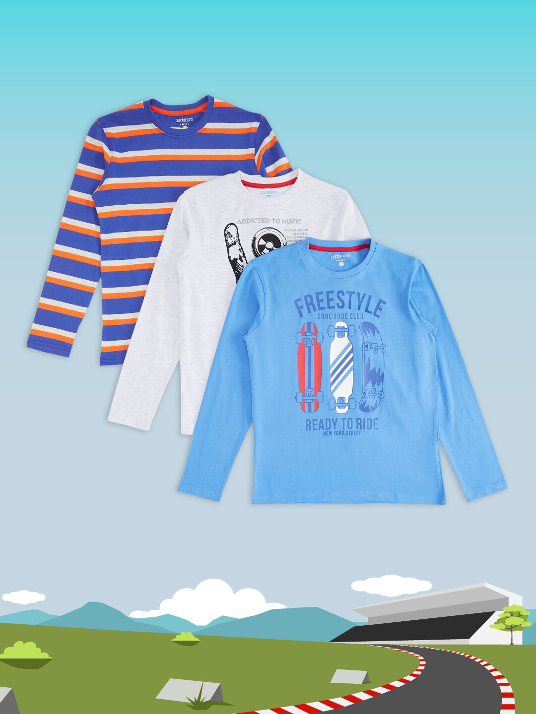 

Pantaloons Junior Boys Multicoloured Set Of 3 Striped Cotton T-shirt, Multi