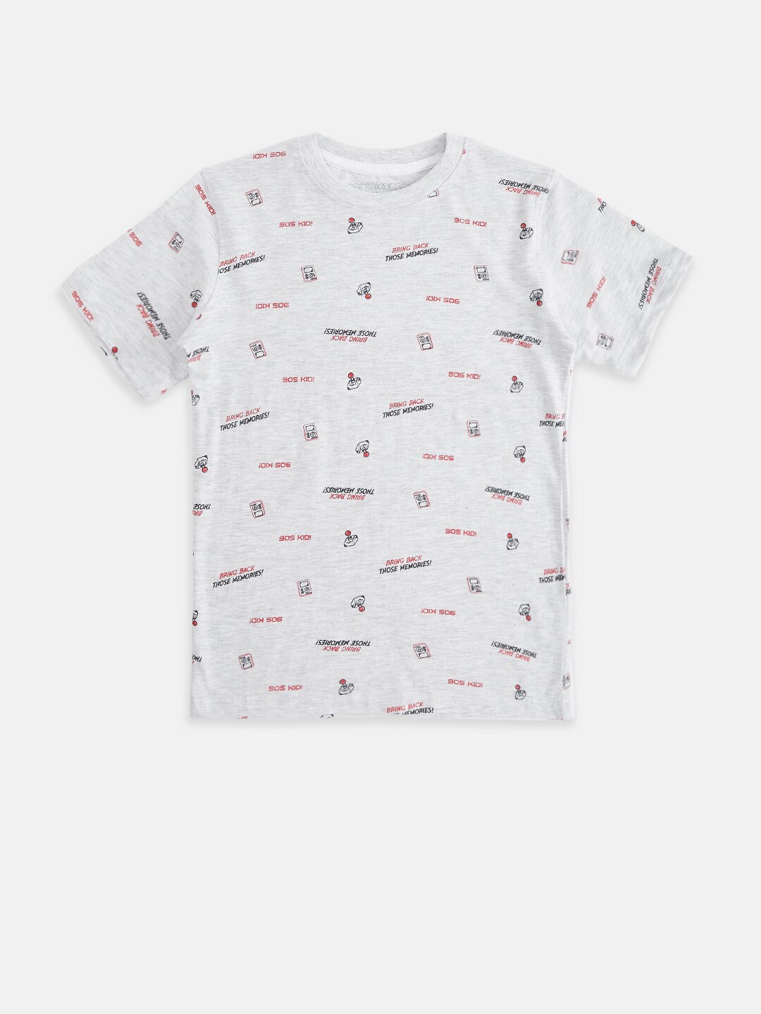 Pantaloons Junior Boys Grey Melange & Red Printed Cotton T-shirt