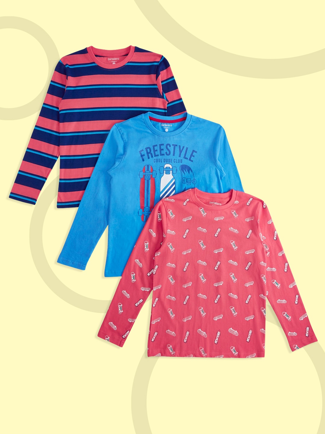 

Pantaloons Junior Boys Multicoloured Pack of 3 Printed T-shirt, Multi