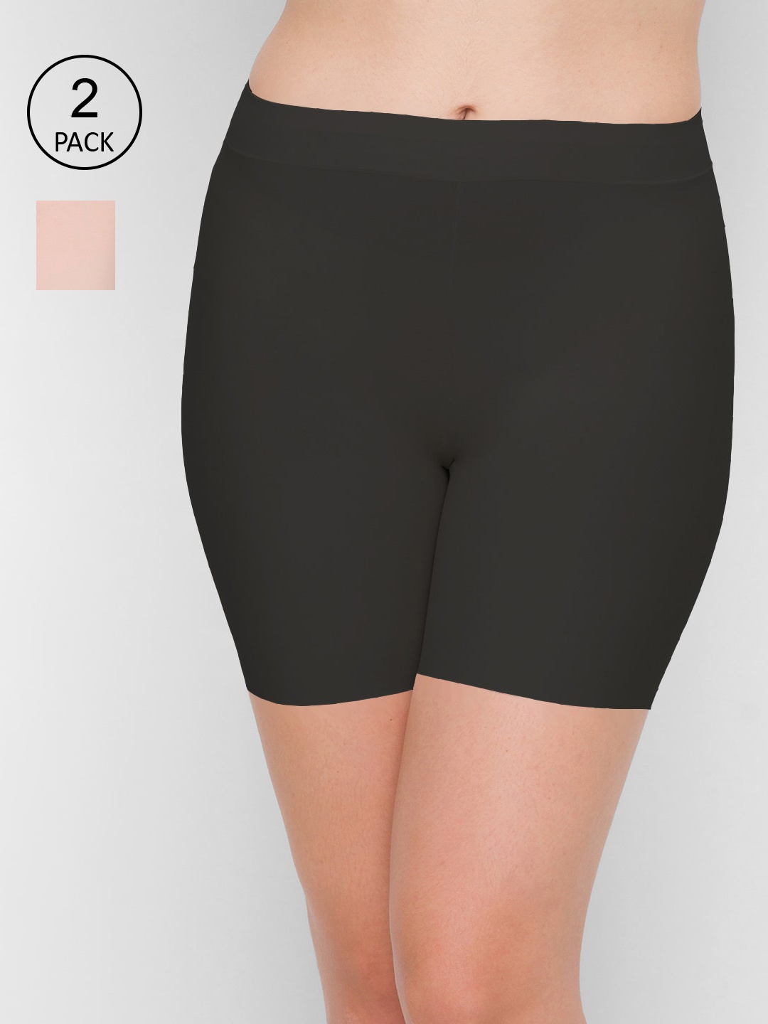 

FashionRack Women Pack Of 2 Black & Beige Solid Boy Shorts