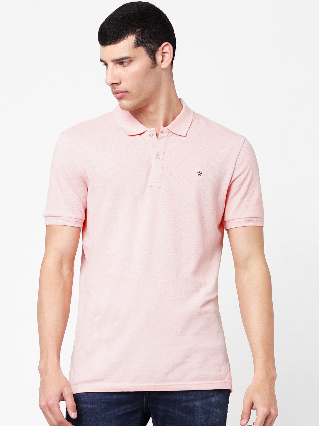 

Celio Men Pink Solid Polo Collar Cotton T-shirt