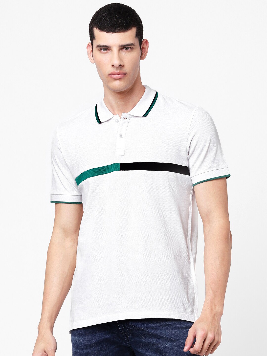 Celio Men White Polo Collar T-shirt