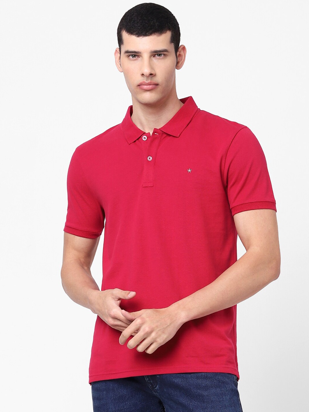 Celio Men Red Solid Polo Collar T-shirt