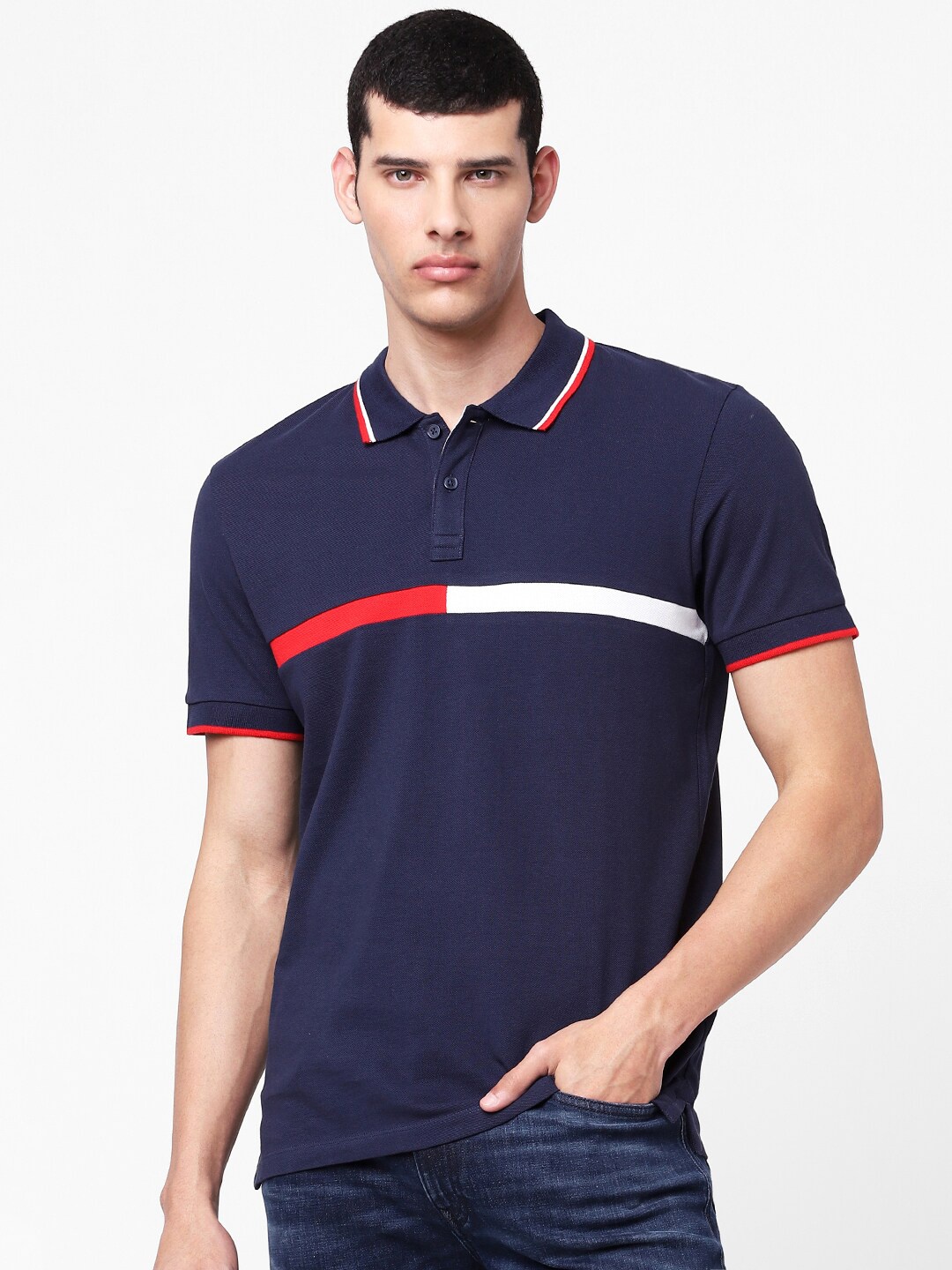 

Celio Men Navy Blue Polo Collar T-shirt