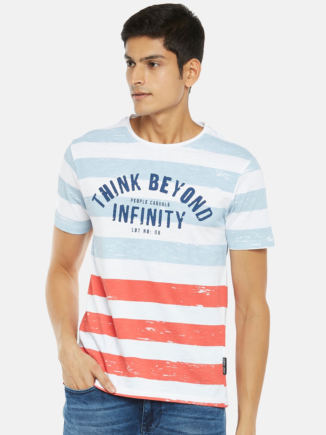 

People Men White & Red Typography Printed Pure Cotton T-shirt