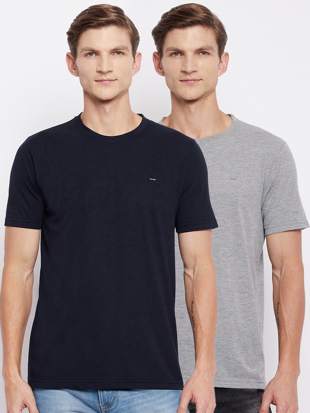 

Okane Men Grey & Navy Blue Casual T-shirt Pack Of 2