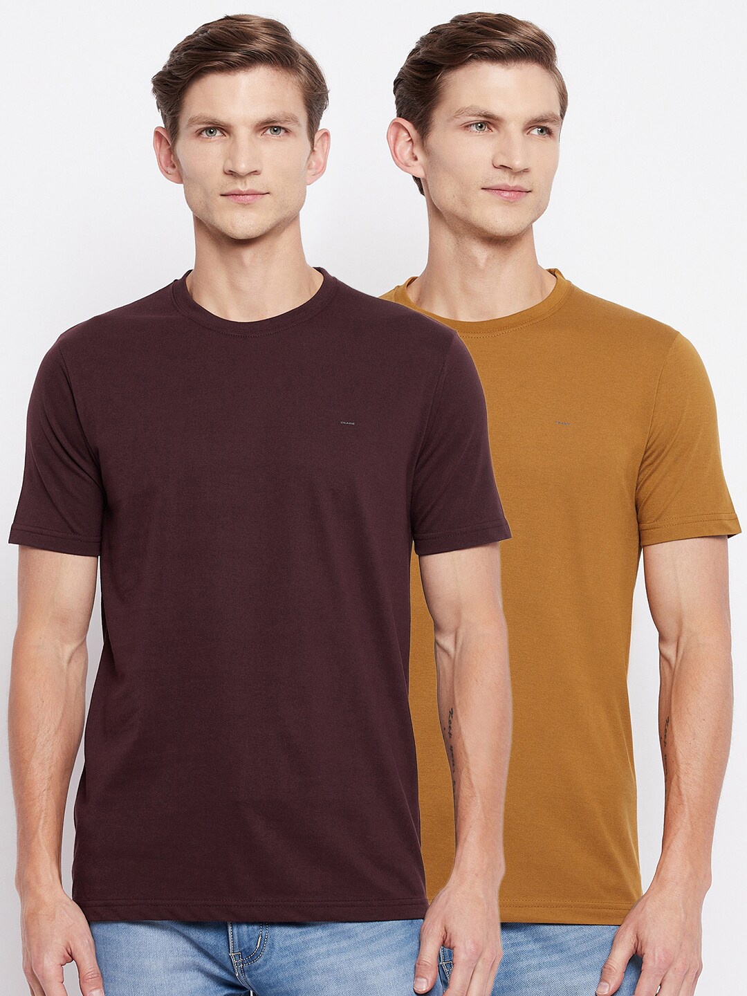 

Okane Men Pack of 2 Tan & Burgundy Cotton T-shirts