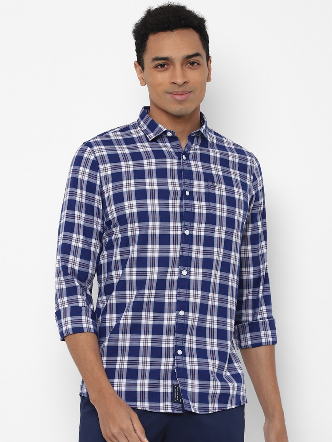 

Allen Solly Sport Men Navy Blue Checked Cotton Casual Shirt