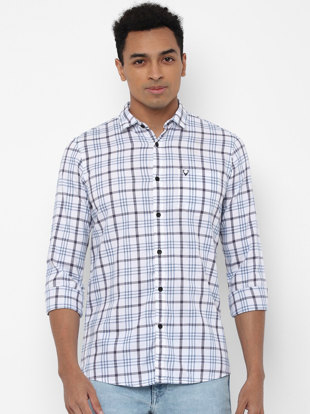 

Allen Solly Sport Men Blue & White Checked Cotton Casual Shirt