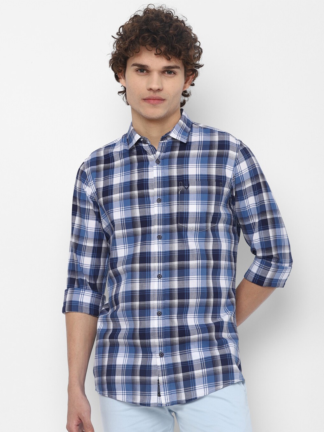 

Allen Solly Sport Men Blue Checked Cotton Casual Shirt