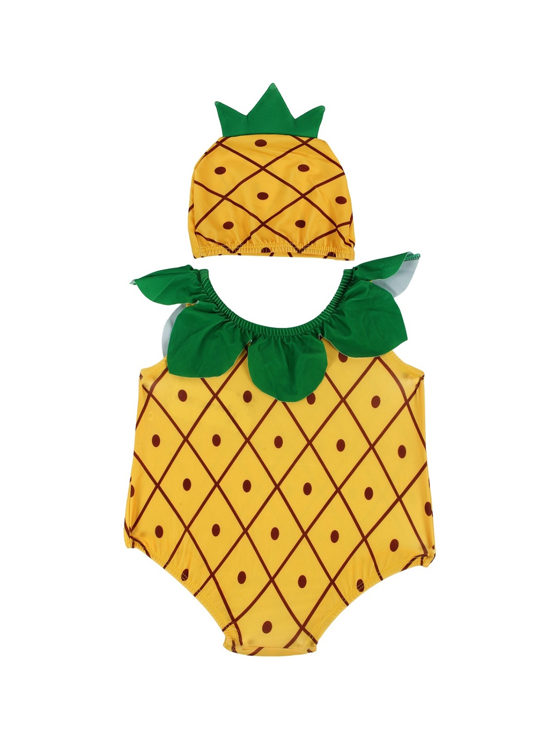 

Yellow Bee Girls Yellow & Green Pineapple Printed Swimwear