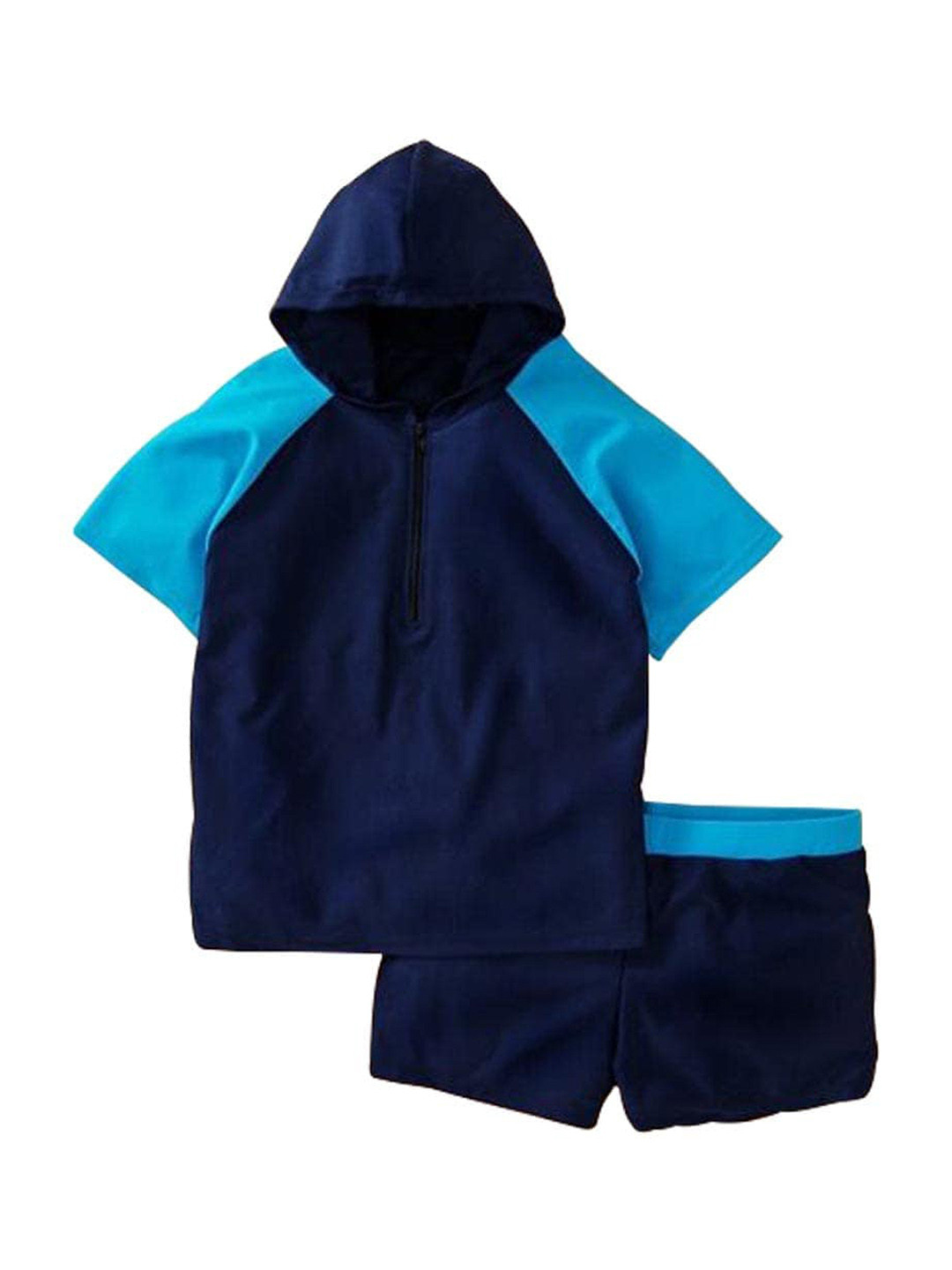 

Yellow Bee Boys Navy Blue Colourblocked Hooded Rash Guard