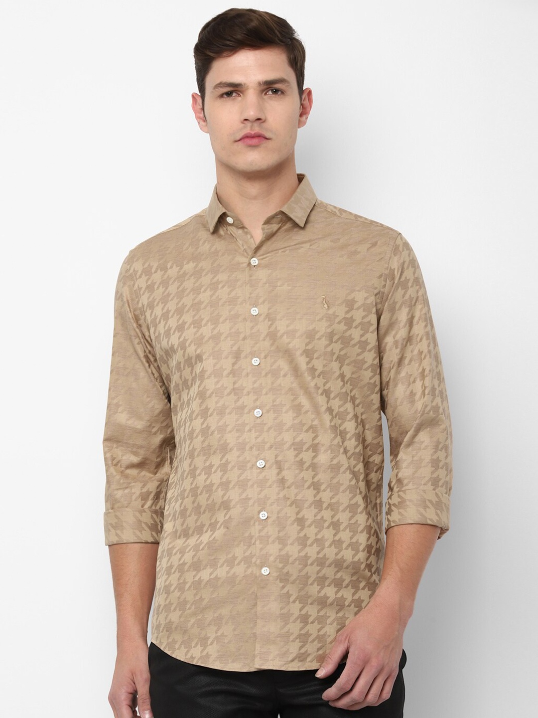 SIMON CARTER LONDON Men Brown Houndstooth Design Cotton Slim Fit Formal Shirt