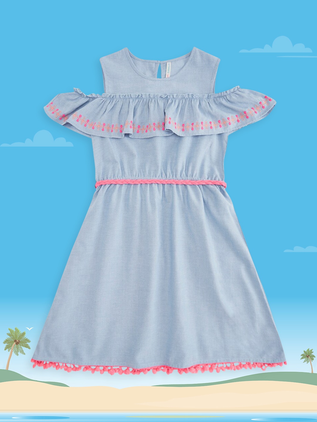 

Pantaloons Junior Girls Blue Fit & Flare Denim Dress