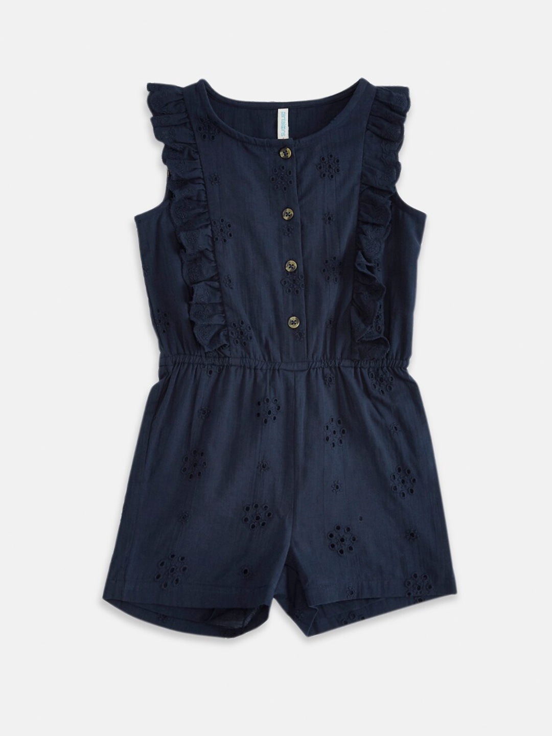 Pantaloons Junior Navy Blue Schiffli Cotton Playsuit
