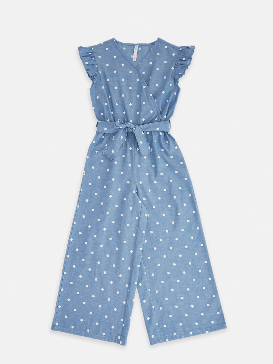 

Pantaloons Junior Blue Polka Dots Printed Denim Jumpsuit