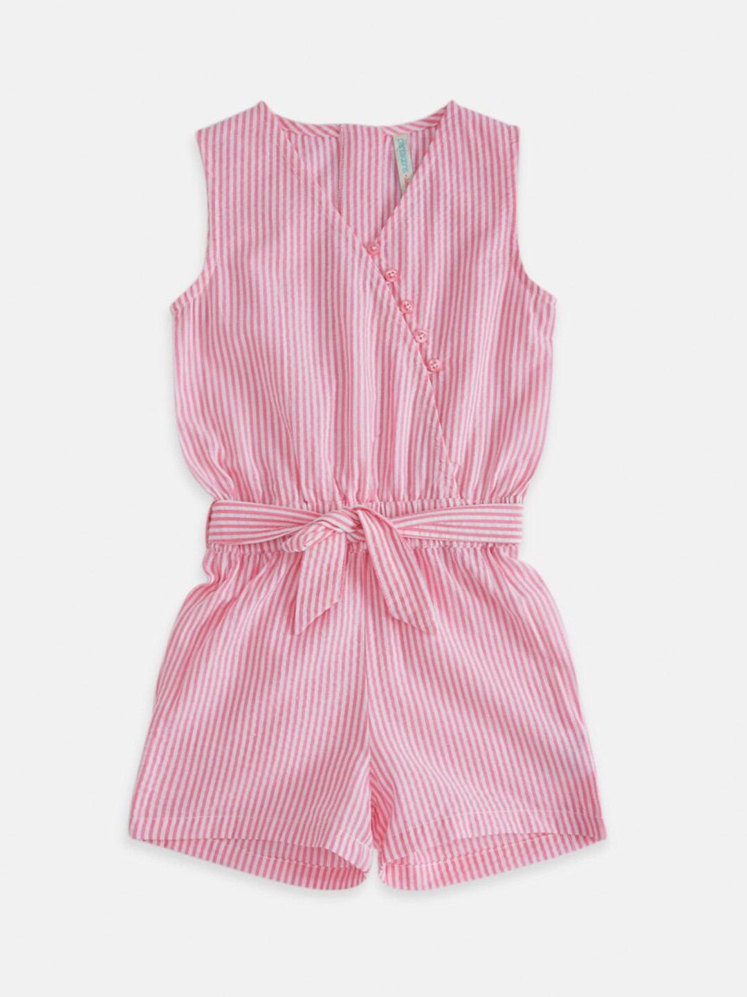 

Pantaloons Junior Pink Striped Cotton Jumpsuit