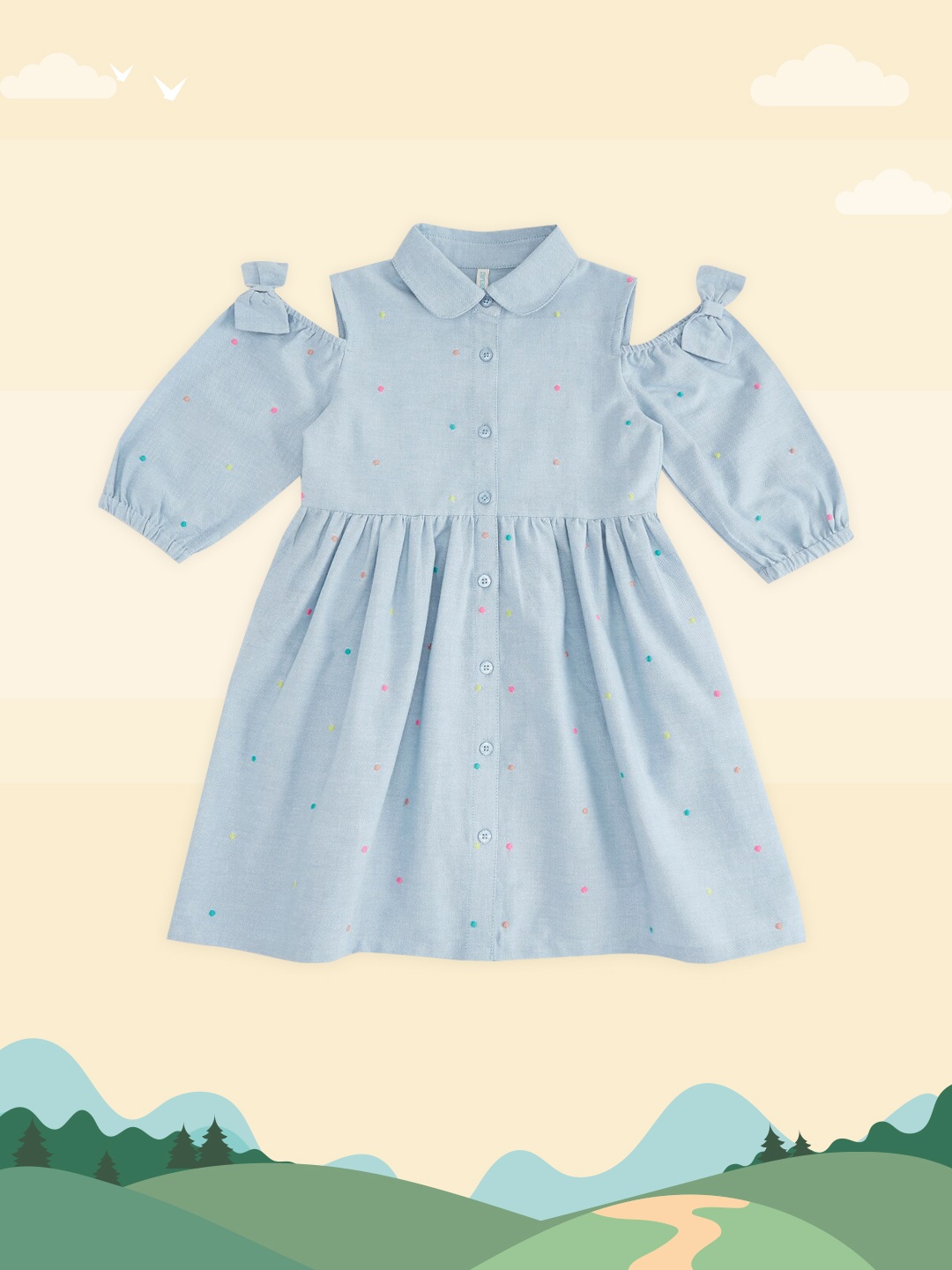 

Pantaloons Junior Girls Blue Gathered A-Line Dress