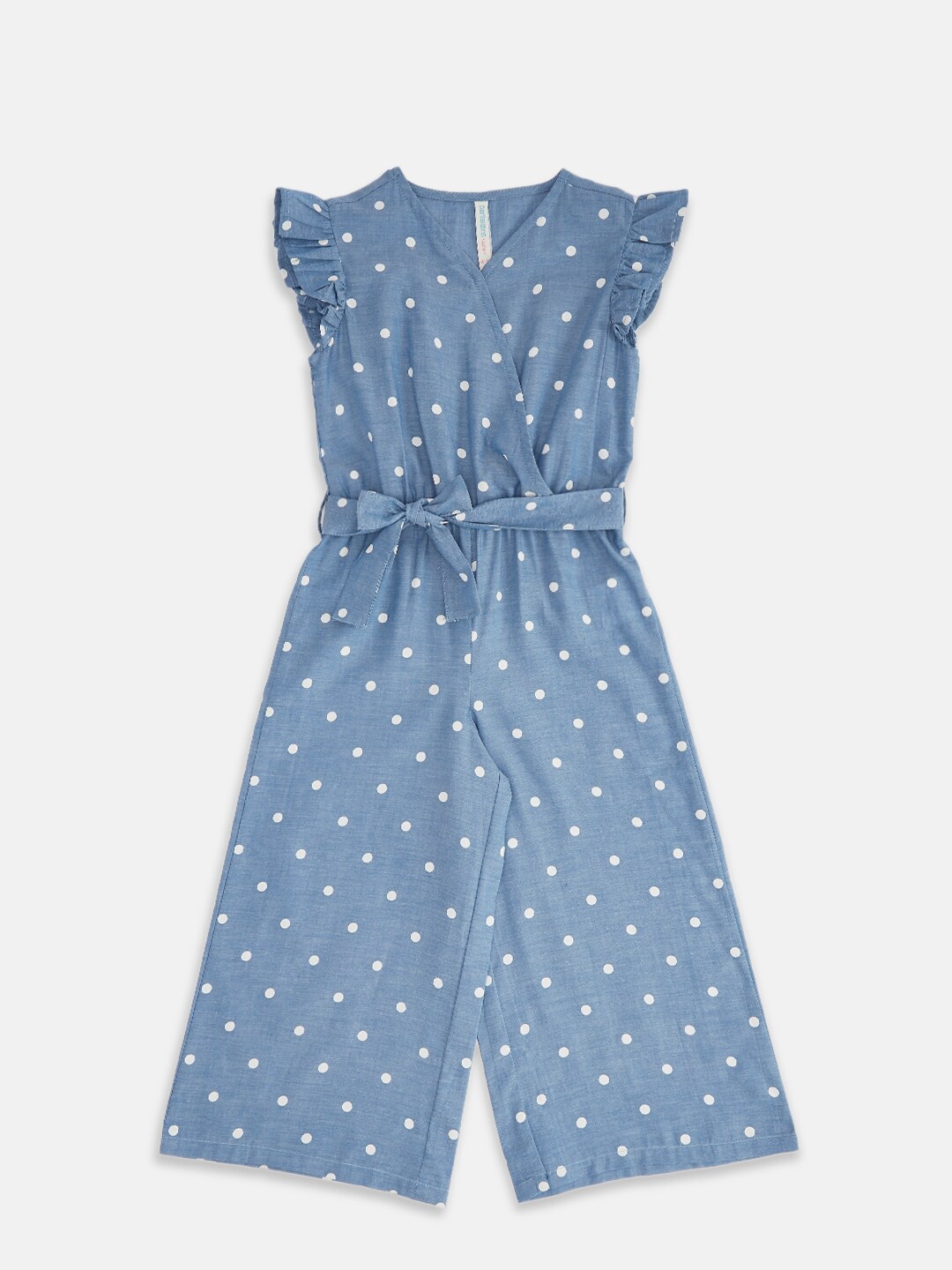 Pantaloons Junior Girls Blue Printed Basic Jumpsuit