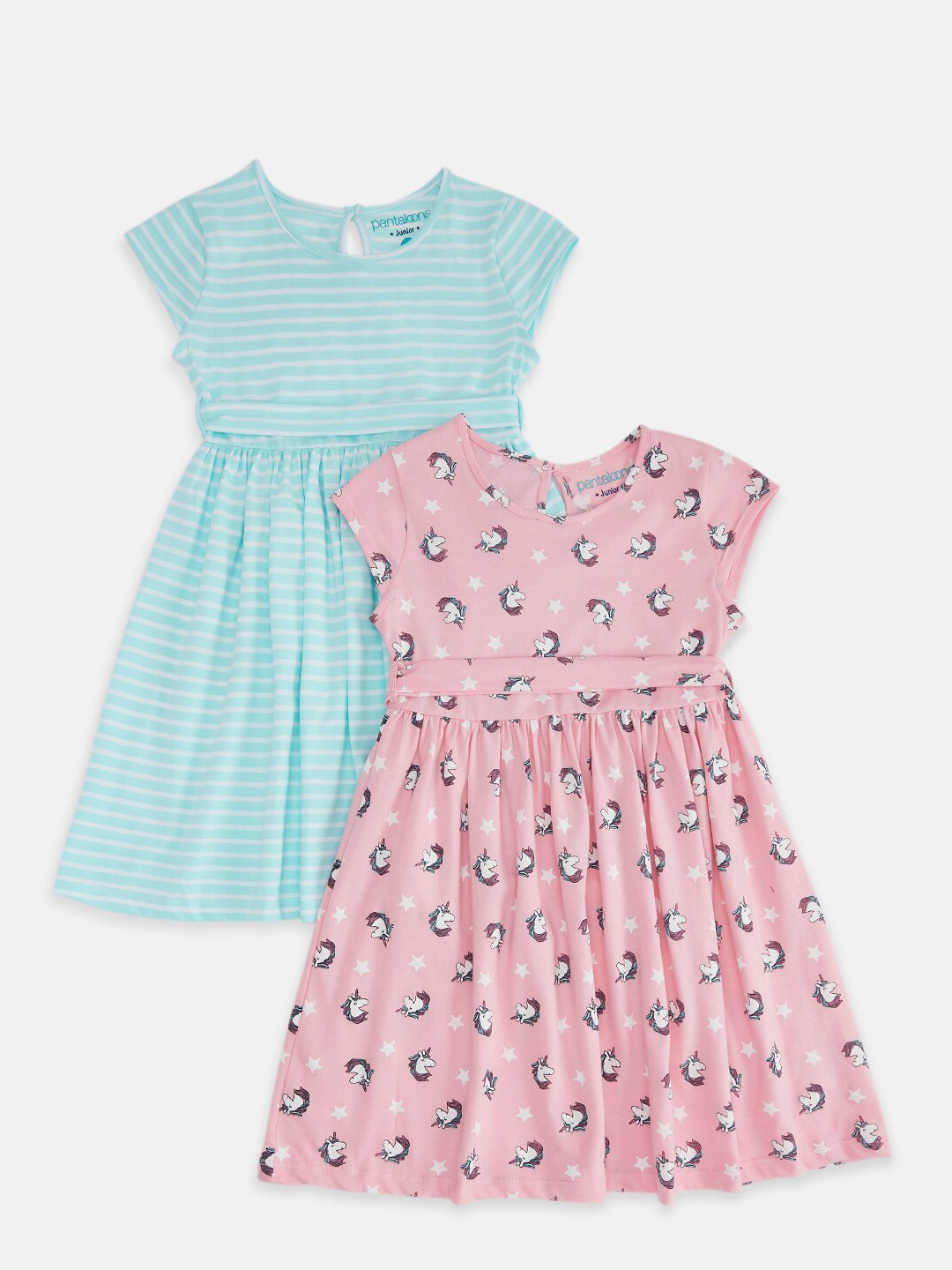 

Pantaloons Junior Pack of 2 Pink & Blue Cotton Dresses