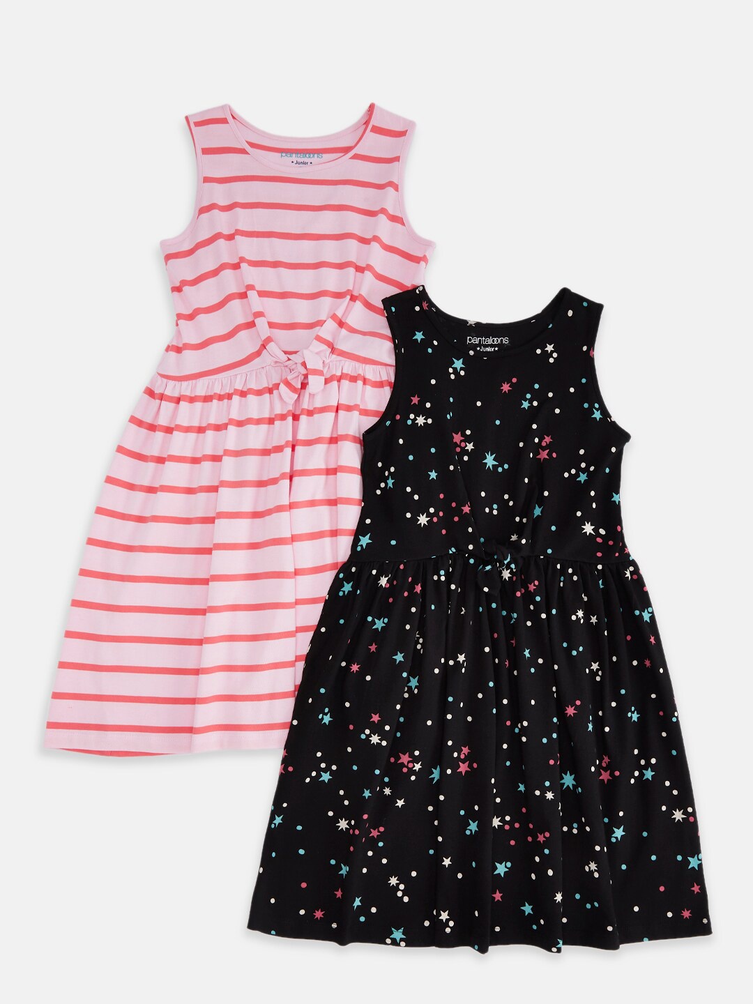 

Pantaloons Junior Multicoloured Set of 2 Printed Cotton A-Line Dress, Multi