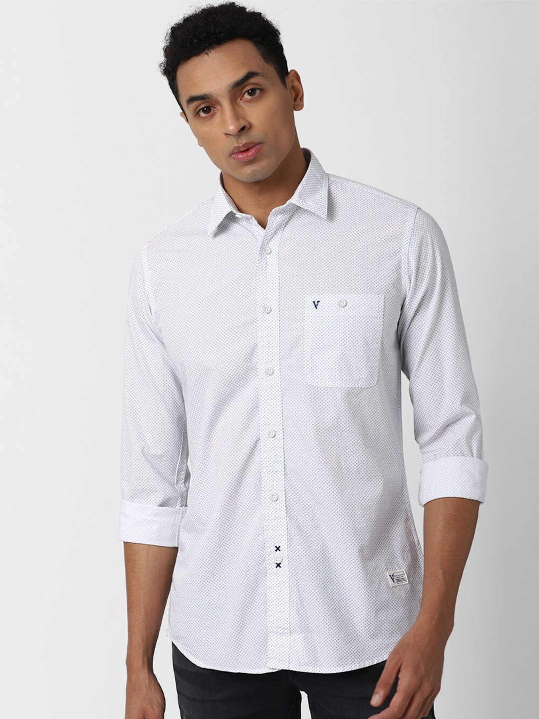 

VAN HEUSEN DENIM LABS Men White Slim Fit Printed Casual Shirt