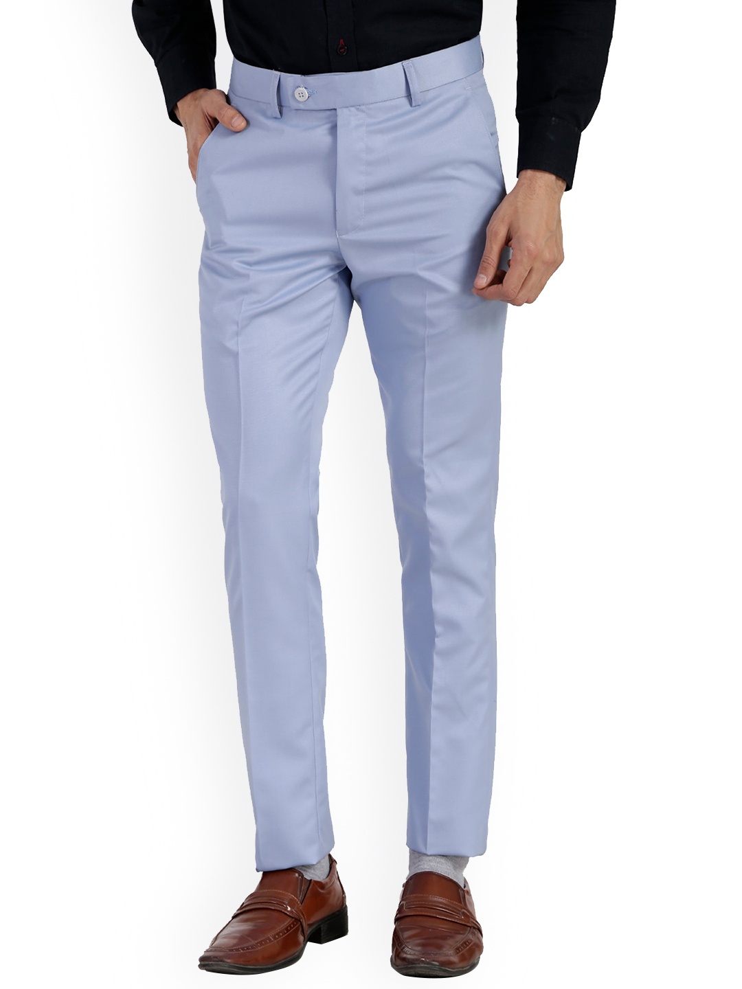 

Vandnam Fabrics Men Blue Mid Rise Smart Slim Fit Trousers