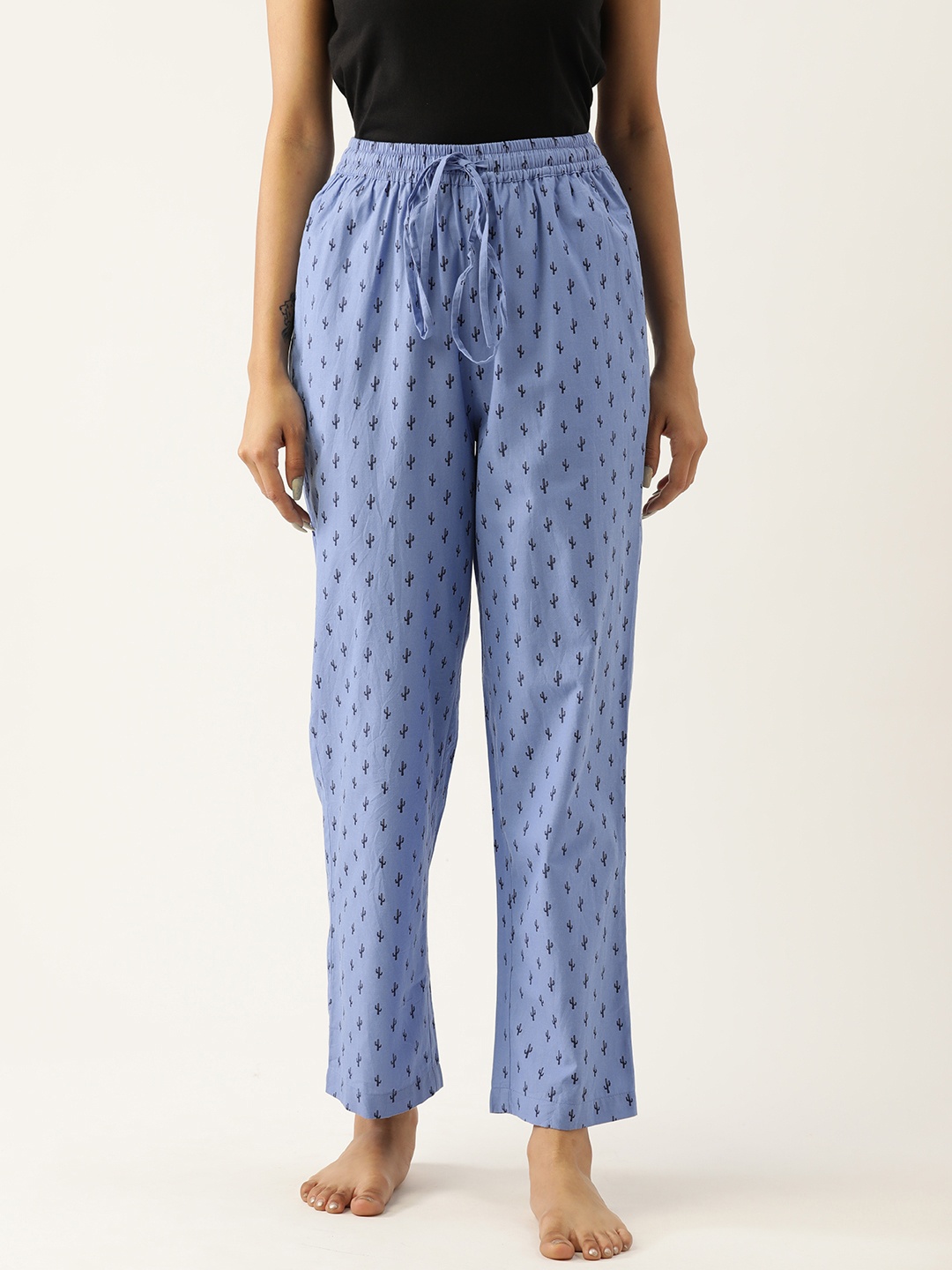 

Not Just Pyjamas Women Blue Printed Cotton Lounge Pants