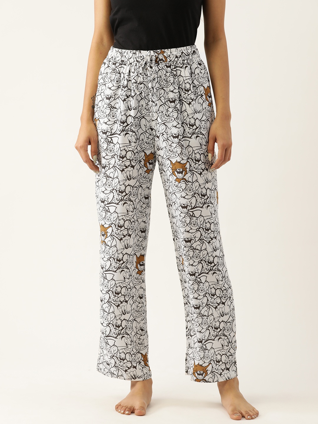 

Not Just Pyjamas Women White & Black Tom & Jerry Printed Lounge Pants