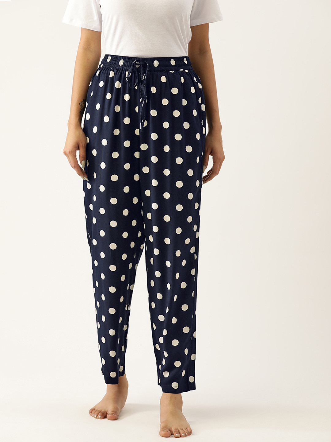 

Not Just Pyjamas Women Navy Blue Polka Dots Printed Lounge Pants