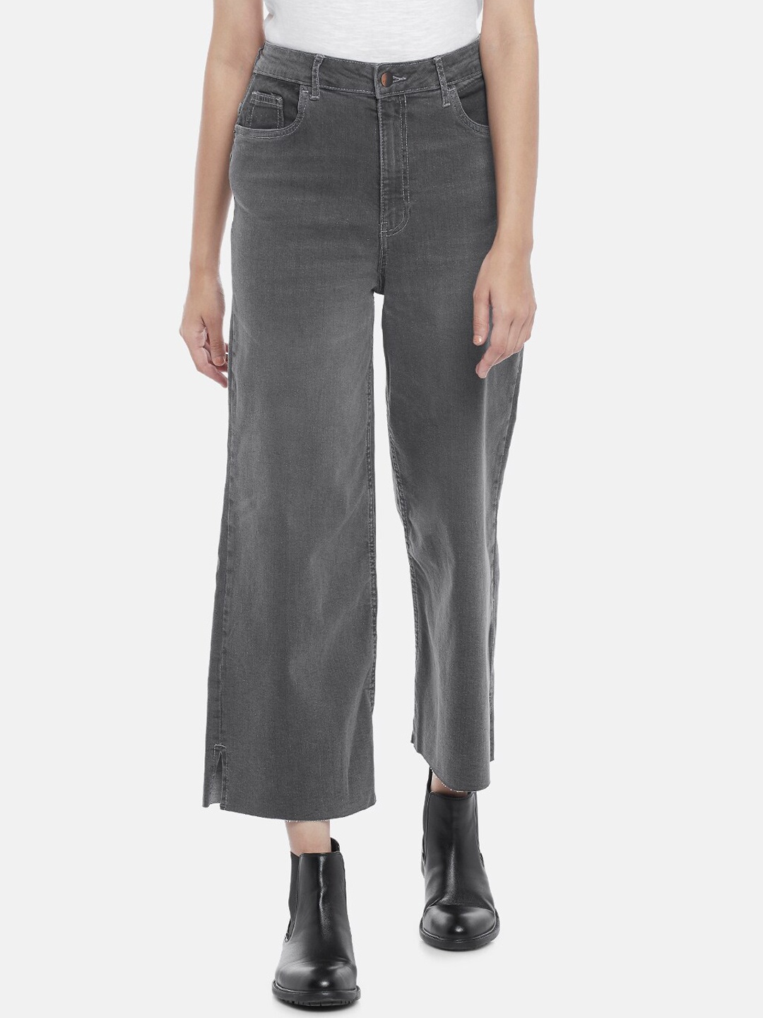 

SF JEANS by Pantaloons Women Grey Wide Leg High-Rise Light Fade Jeans