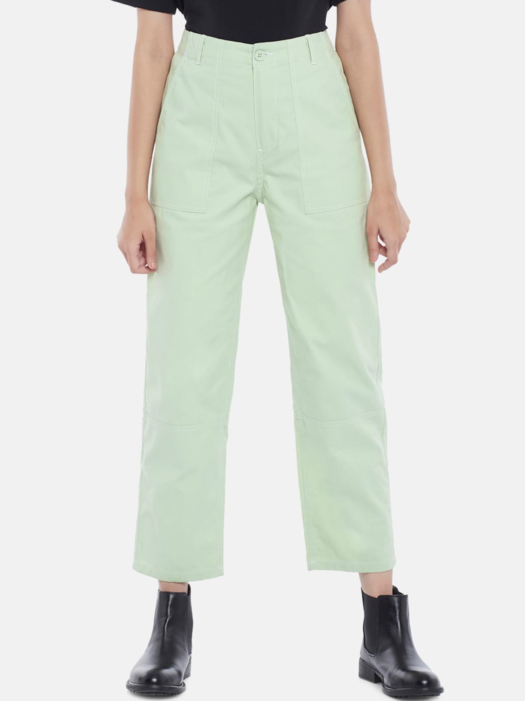 

SF JEANS by Pantaloons Women Green Wide Leg High-Rise Jeans