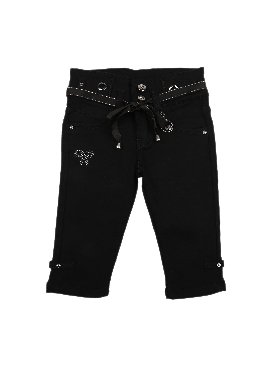 V-Mart Girls Black Belted Regular Trousers