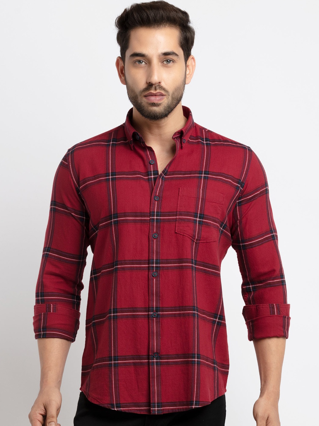 

Status Quo Men Maroon Slim Fit Checked Casual Shirt