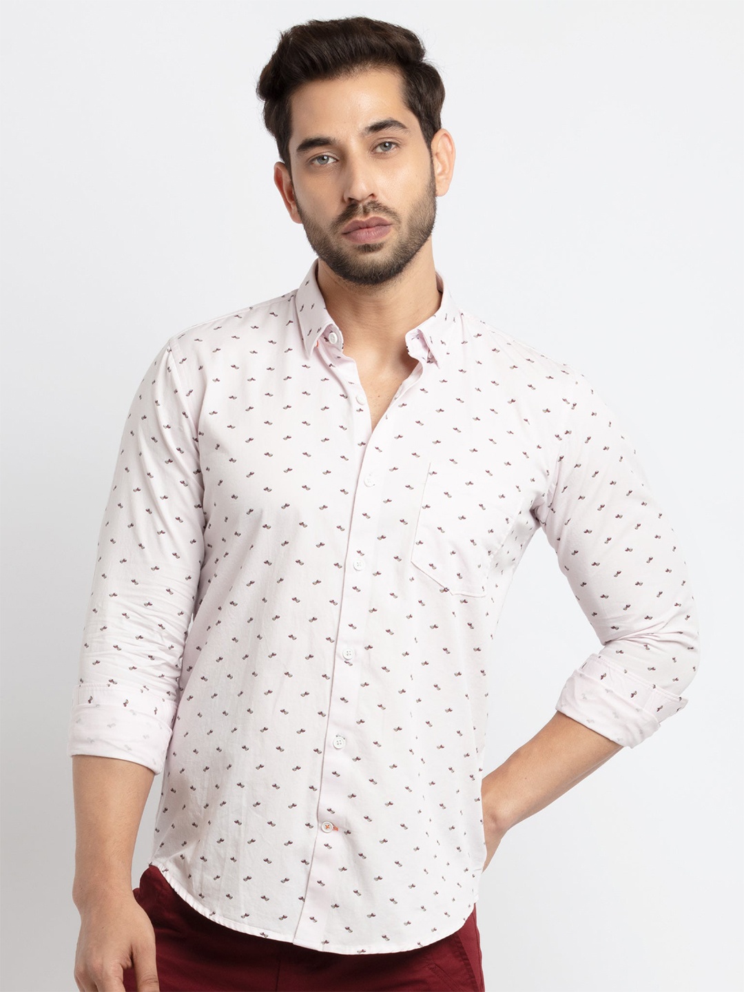 

Status Quo Men Pink Slim Fit Printed Casual Shirt
