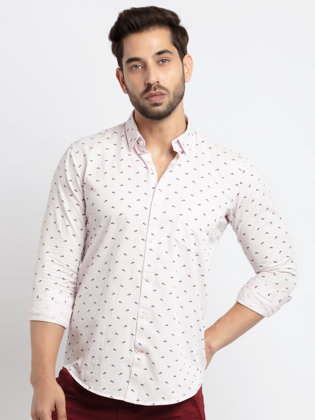 

Status Quo Men Pink Slim Fit Printed Cotton Casual Shirt