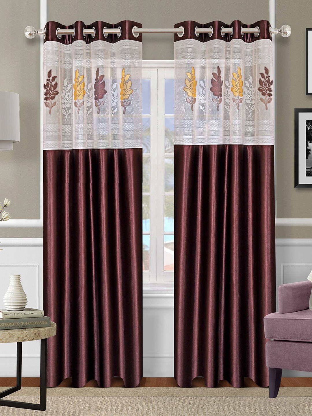 

ROMEE Brown & White Set of 2 Ethnic Motifs Long Door Curtains