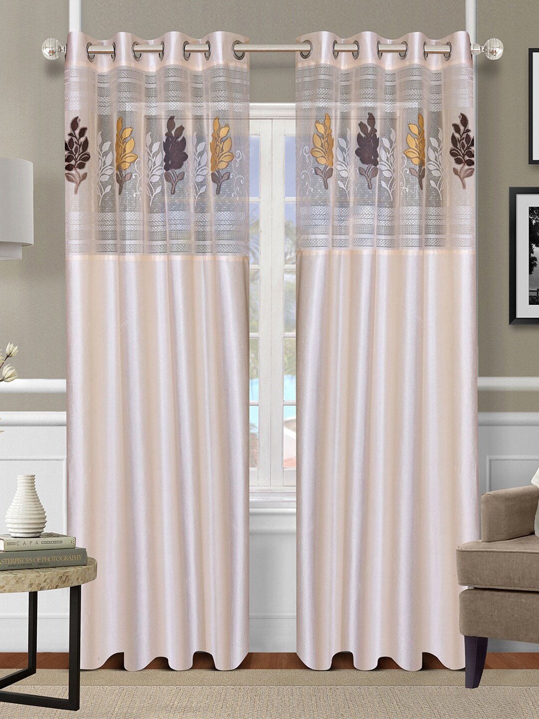 

ROMEE Cream-Coloured Set of 2 Floral Door Curtain