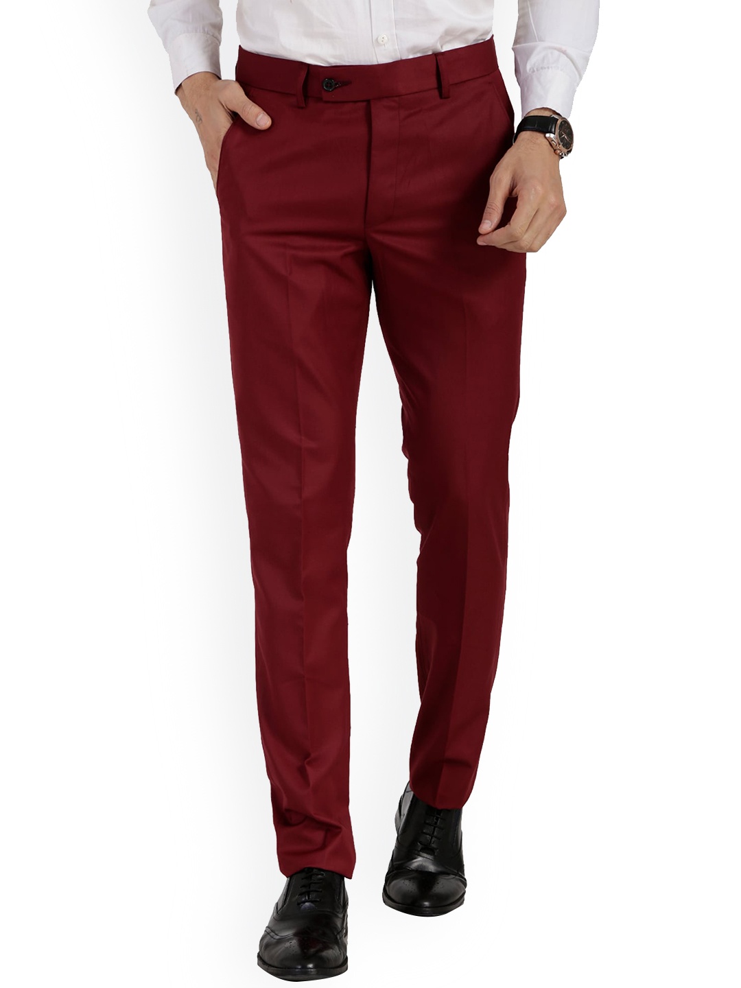 

Vandnam Fabrics Men Maroon Smart Slim Fit Trousers