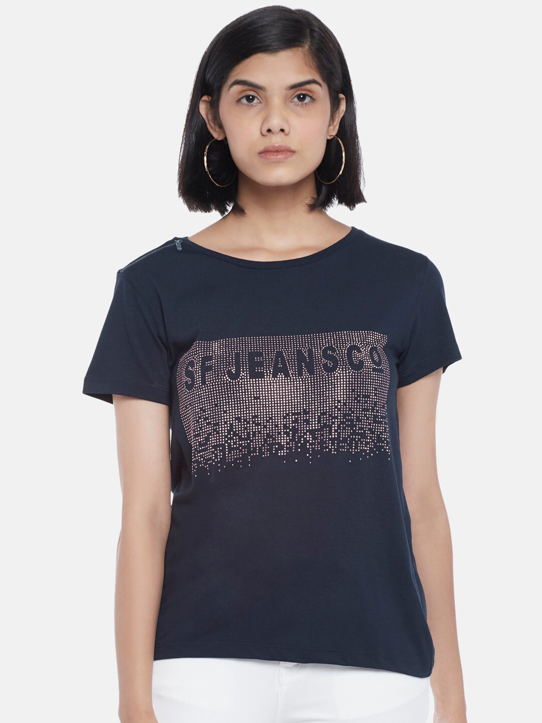 

SF JEANS by Pantaloons Navy Blue Print Top