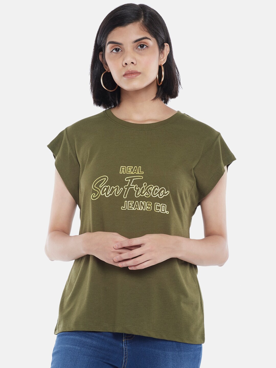 

SF JEANS by Pantaloons Women Olive Green Printed Top