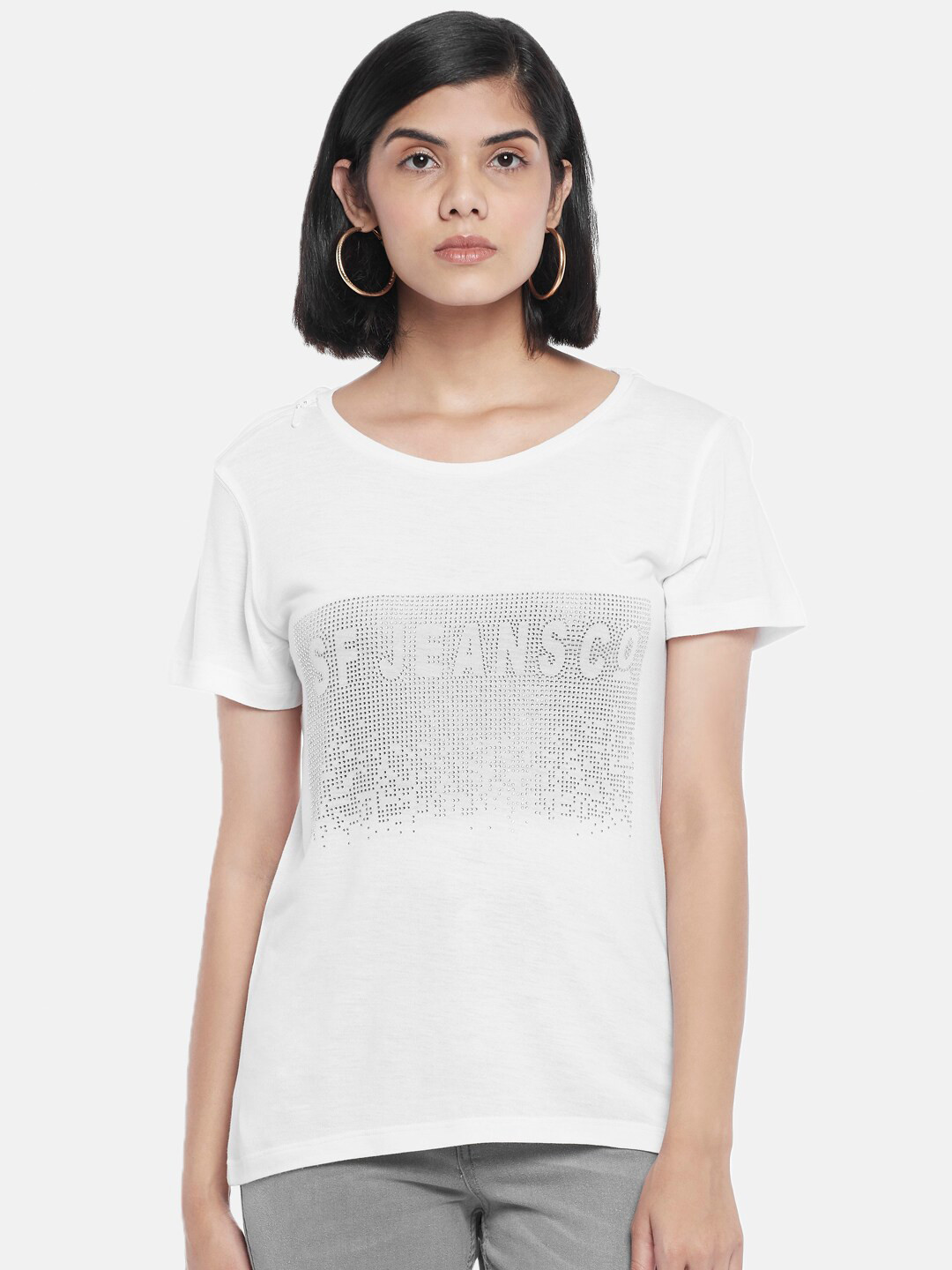 

SF JEANS by Pantaloons Women White Embellished Top