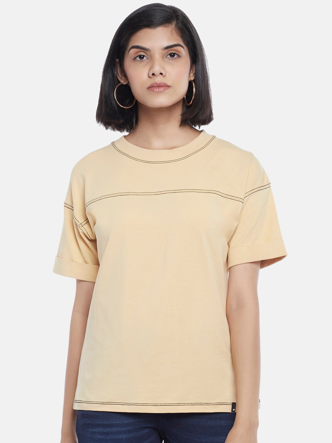 

SF JEANS by Pantaloons Women Beige Solid T-shirt