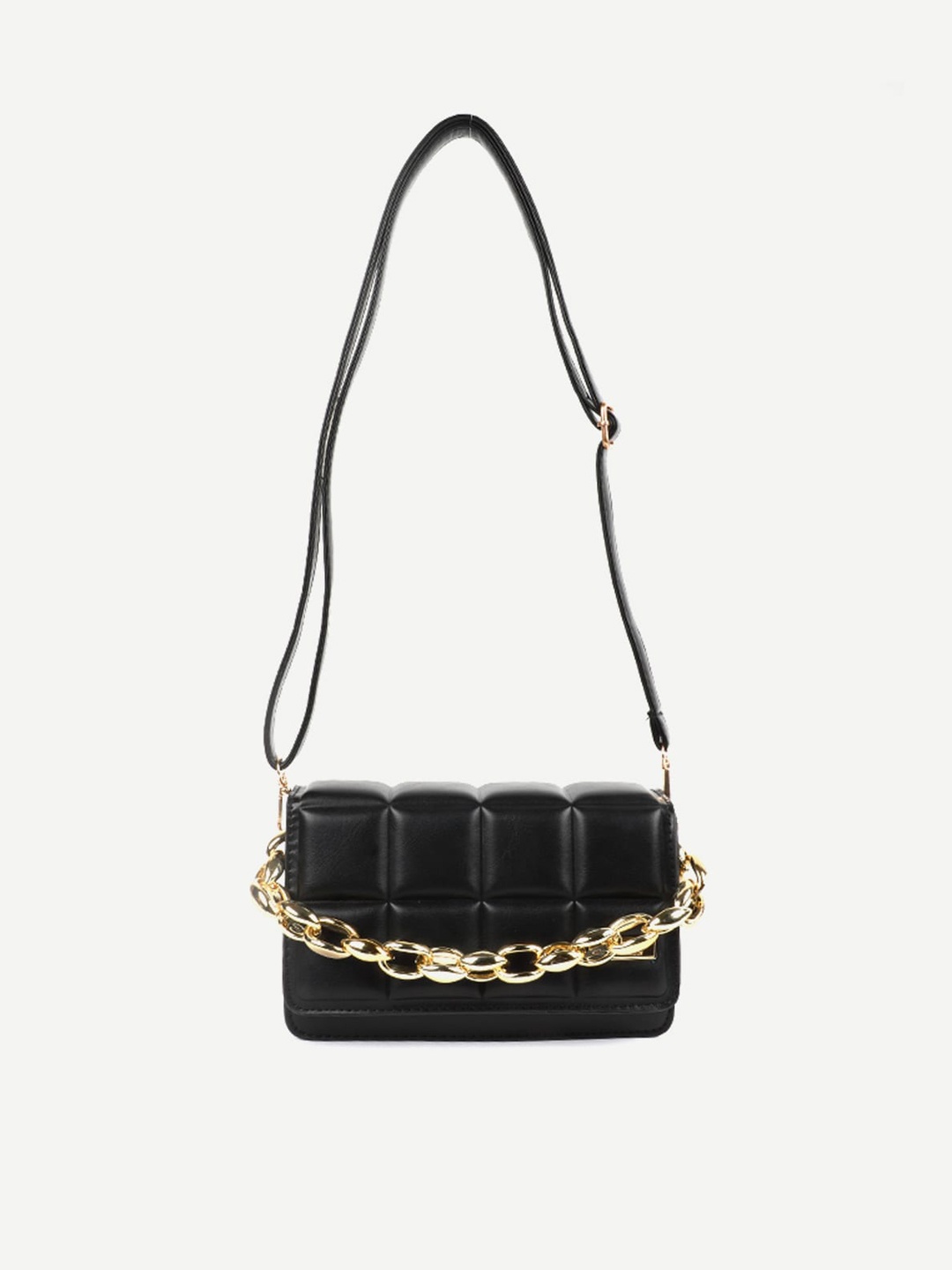 

Carlton London Black Textured Structured Sling Bag with Quilted