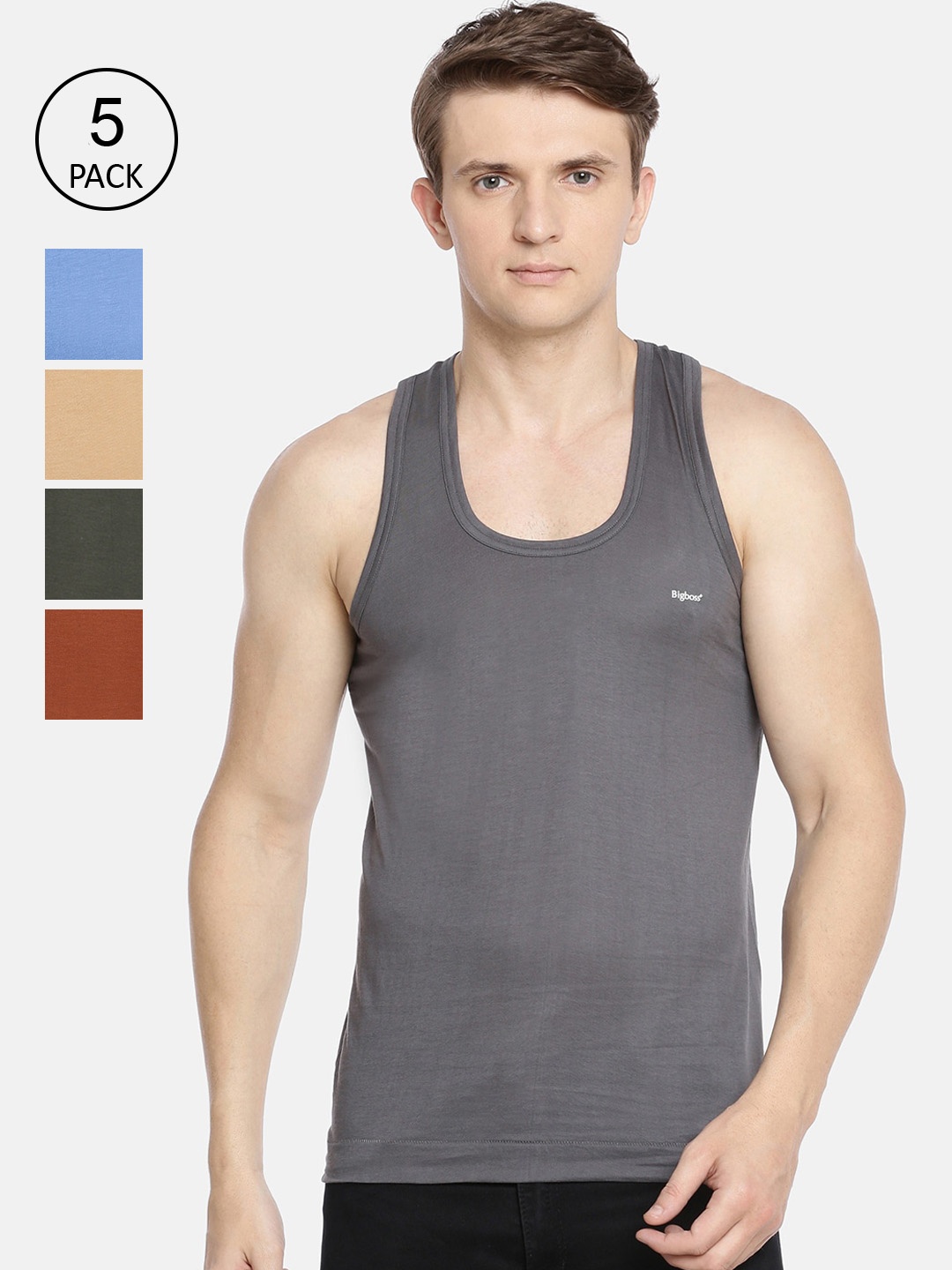 

Dollar Bigboss Men Pack of 5 Combed Cotton Shrinkless Vest, Assorted