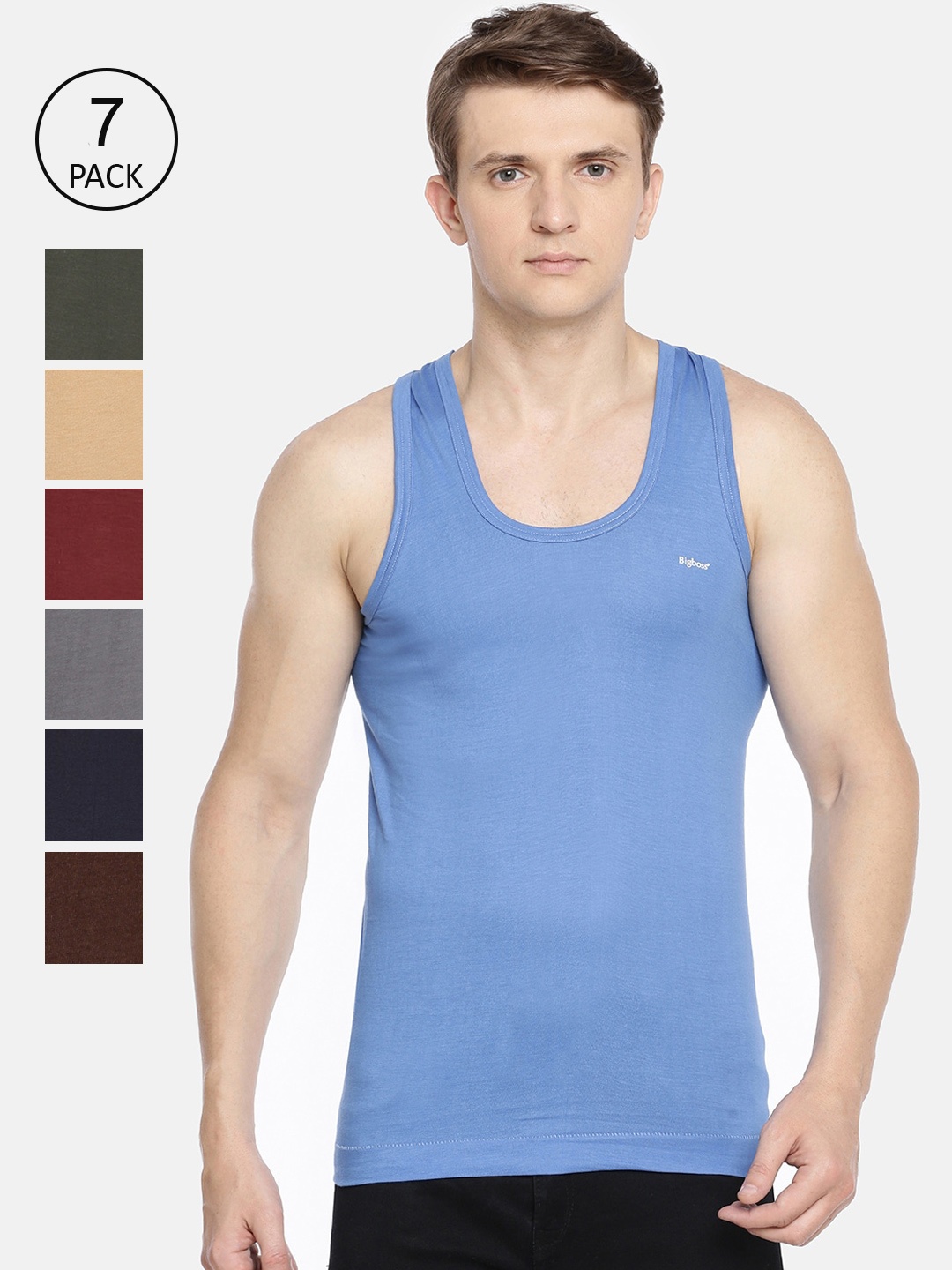 

Dollar Bigboss Men Assorted Pack of 7 Combed Cotton Shrinkless Vests