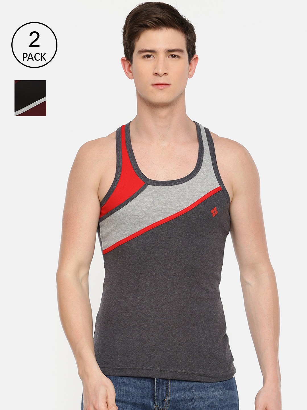 

Dollar Bigboss Men Solid Pack of 2 Cotton Racerback Styled Gym Vest, Assorted