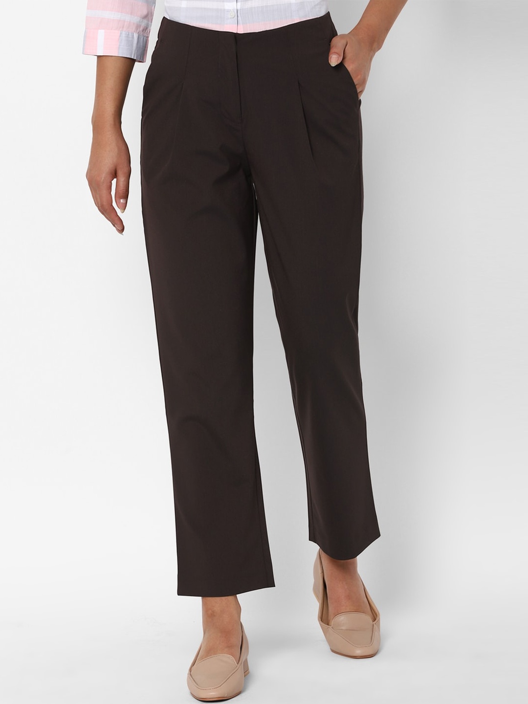 

Allen Solly Woman Brown Pleated Formal Trousers