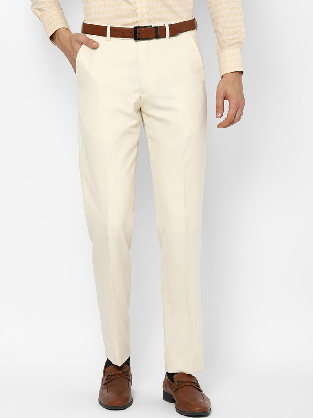 

Louis Philippe Men Cream-Coloured Slim Fit Trousers